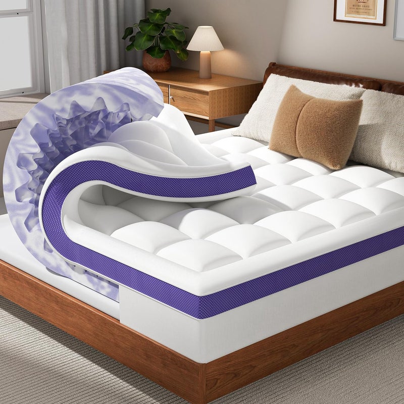 ChiXpace Dual Layer 4 Inch Memory Foam Mattress Topper Twin XL - 2 Inch Gel Memory Foam and 2 Inch Pillow Top Mattress Pad, 7-Zone Egg Crate Twin XL Size Mattress Topper (White) - Image 1