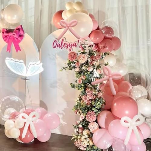 Isndare Pink and White Balloons Arch Dusty Pink Bow Balloons Garland Blush Beige Cream Latex Balloon White Long Balloon as BowCoquette Decor for Neutral Boho Birthday Party Baby Shower Bridal Wedding - Image 5
