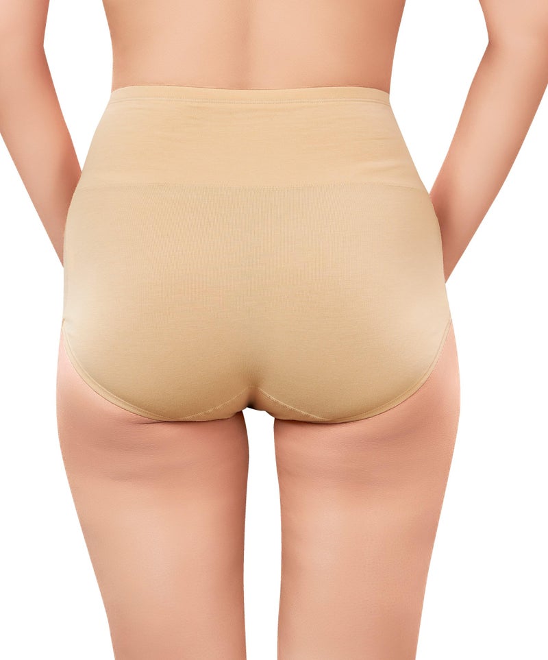 PLUMBURY Women High Waist Cotton Underwear Full Brief Panty, Size M to XXL (Pack of 2 Panty) Black/Beige - Image 2