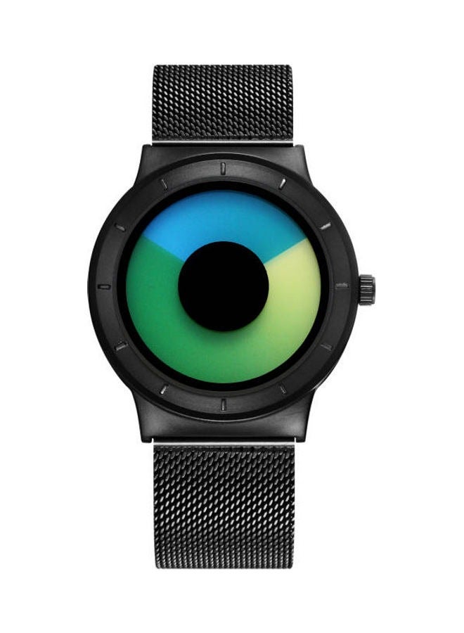 Ladevas Modern Unisex Wrist Watch with Gradient Color Dial - Black Stainless Steel Mesh Band - Creative Minimalist Design - Analog Quartz Fashion Timepiece - Image 3
