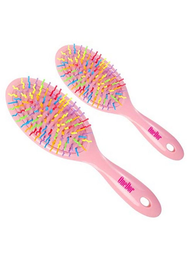 OneDor Rainbow Scurve Ball Tipped Air Volume Paddle Hair Brush With Flexible Cushion Base For Hair | Detangling Comb (2 Set Pink) - Image 2