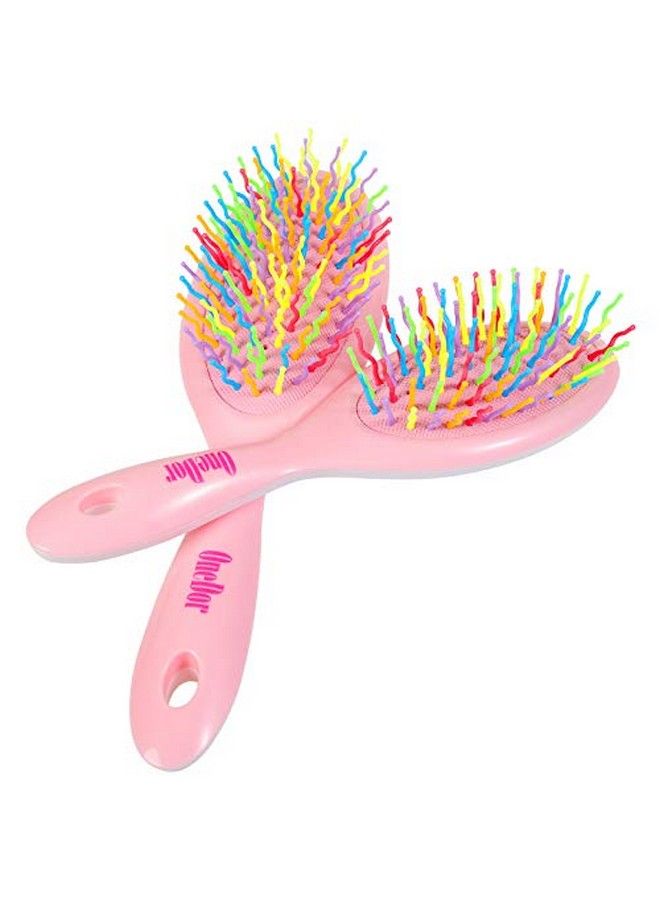 OneDor Rainbow Scurve Ball Tipped Air Volume Paddle Hair Brush With Flexible Cushion Base For Hair | Detangling Comb (2 Set Pink) - Image 5