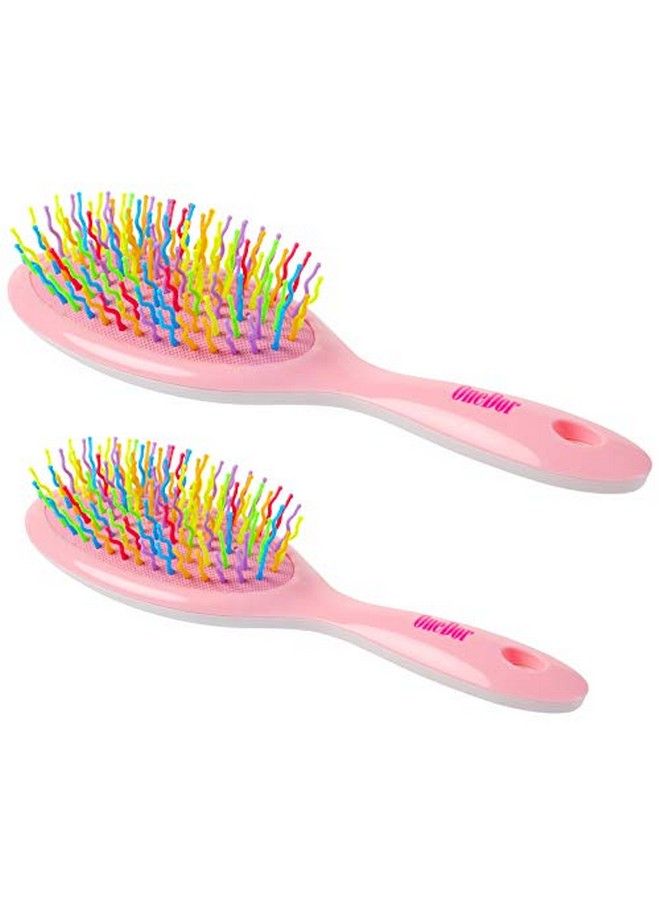 OneDor Rainbow Scurve Ball Tipped Air Volume Paddle Hair Brush With Flexible Cushion Base For Hair | Detangling Comb (2 Set Pink) - Image 4
