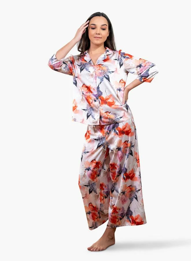 Aadaraya Aadaraya Floral Print Shirt and Pyjama Set