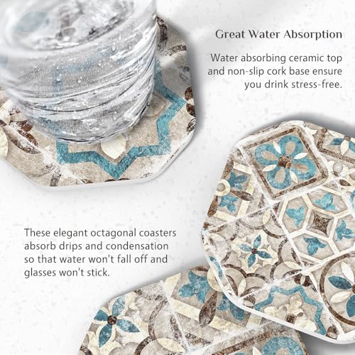 UMIRRO Drinks Coasters for Coffee Table Decor, Rustic Retro Boho Farmhouse Coasters, Absorbent Cup Mats for Wooden Table, Mandala Style, Unique Vintage Tile Design, Brown, 4", Set of 6 - Image 3