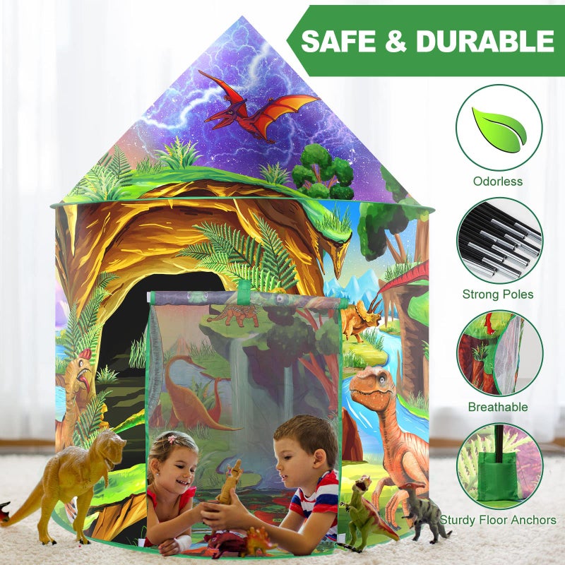 WillingHeart Play Tent for Kids Pretend Playhouse Indoor Outdoor Games Party Children Pop Up Foldable Tent Birthday Toy for Boys Girls Toddler Baby Playroom Gift, Wild Dinosaur Themed - Image 3