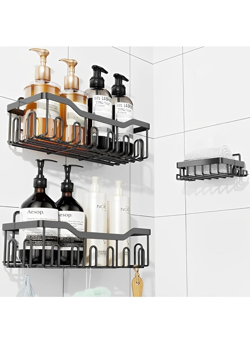 sulfar MS 3 in 1 Self Adhesive Organizer Combo Racks and Shelves for Wall/Stand for Bathroom Without Drill Soap Holder for Bathroom with Tooth Brush Holder Bathroom Accessories (Black)  - Image 1