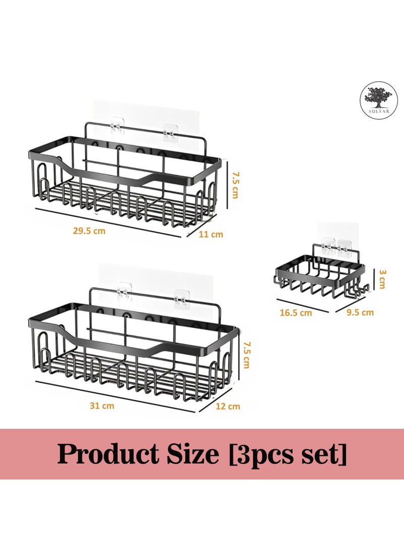sulfar MS 3 in 1 Self Adhesive Organizer Combo Racks and Shelves for Wall/Stand for Bathroom Without Drill Soap Holder for Bathroom with Tooth Brush Holder Bathroom Accessories (Black)  - Image 3