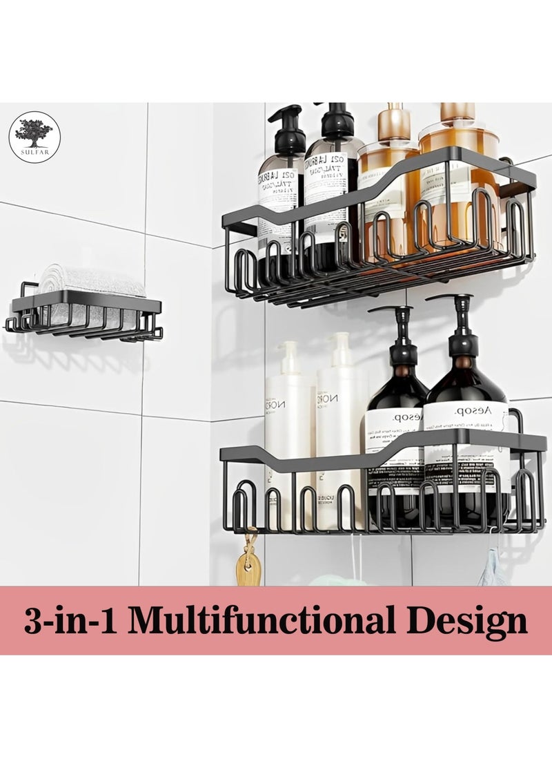 sulfar MS 3 in 1 Self Adhesive Organizer Combo Racks and Shelves for Wall/Stand for Bathroom Without Drill Soap Holder for Bathroom with Tooth Brush Holder Bathroom Accessories (Black)  - Image 2