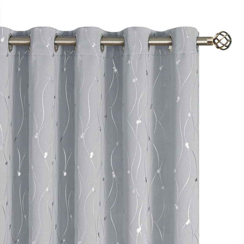 BGment الستائر التعتيم بجلات 60 بوصة واسعة لغرفة النوم/غرفة المعيشة غرفة غامق الستائر النافذة الحرارية معزولة مع خط ونقاط نمط 2 لوحات كل لوحات 60 × 63 بوصة رمادية فاتحة - Image 1