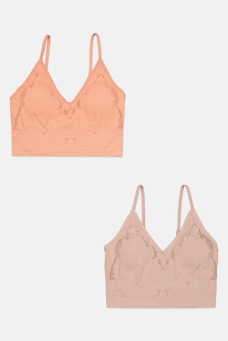 Comfort by Real Women 2 Pack Pointelle Padded Bralette, Dark Peach  - Image 1