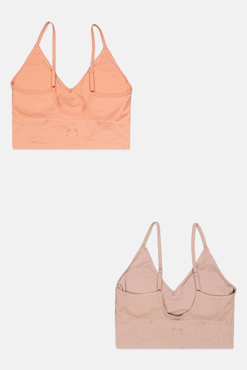 Comfort by Real Women 2 Pack Pointelle Padded Bralette, Dark Peach  - Image 2