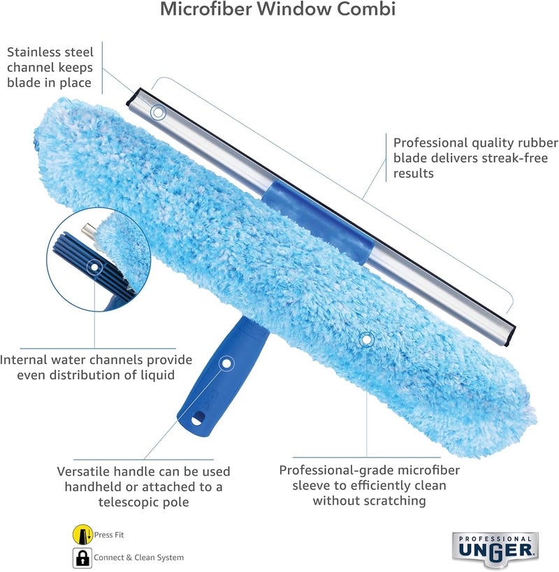 Unger Professional Window Cleaning Tool: 2-in-1 Microfiber Scrubber and Squeegee, 10" - Image 2