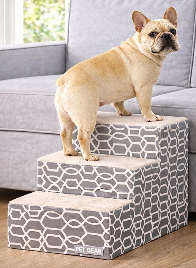 بت جير سلم الحيوانات الأليفة Pet Gear Pet Step III & IV للكلاب والقطط الصغيرة التي يصل وزنها إلى 22.7 كجم، خفيف الوزن، لا يتطلب أدوات، متوفر بـ 13 لونًا، خط رمادي فاتح، 3 درجات - Image 1