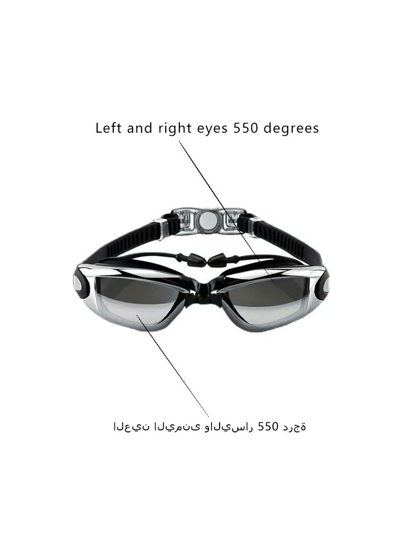 Coconut Myopic Swimming Goggles, Mirrored Swim Goggles No Leaking Anti Fog UV Protection Triathlon Swim Goggles with Free Protection Case for Adult Men Women Youth Kids （degree:550 Black）  - Image 2