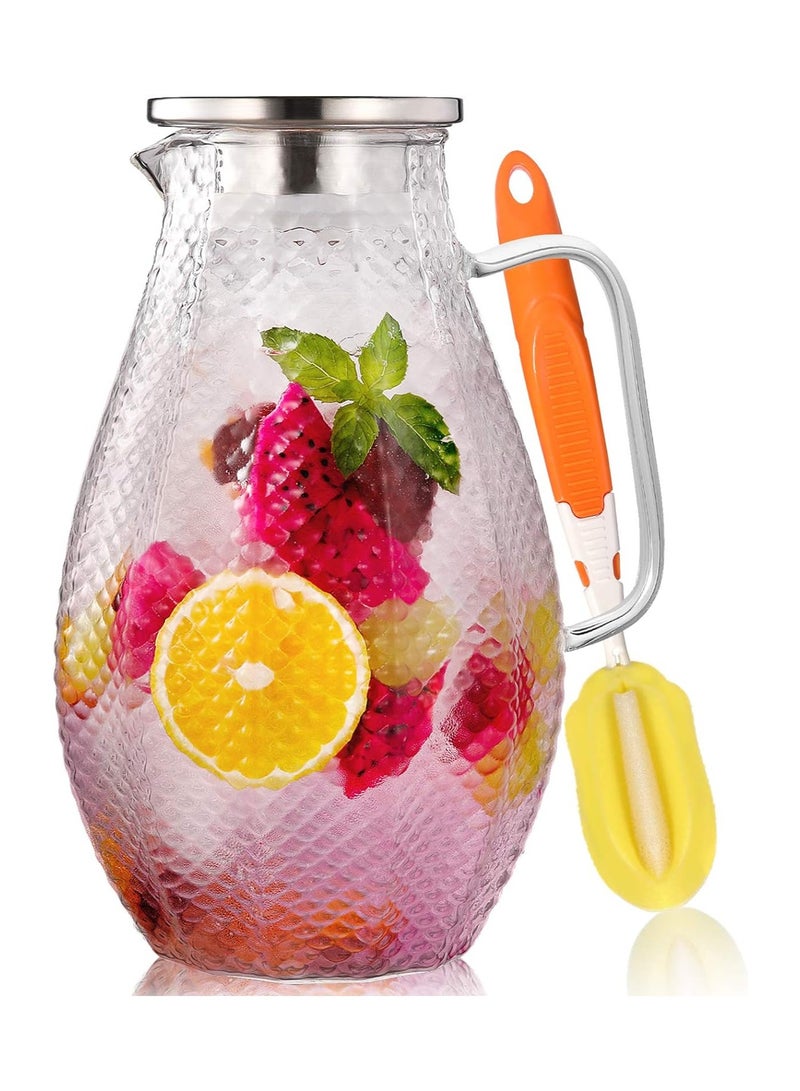 هيواري إبريق زجاجي سعة 75 أونصة من Hiware مع غطاء من الفولاذ المقاوم للصدأ 18/8 (غير قابل للصدأ) - نمط سكواما فريد من نوعه - إبريق ماء عالي المقاومة للحرارة للمياه الساخنة/الباردة - Image 1