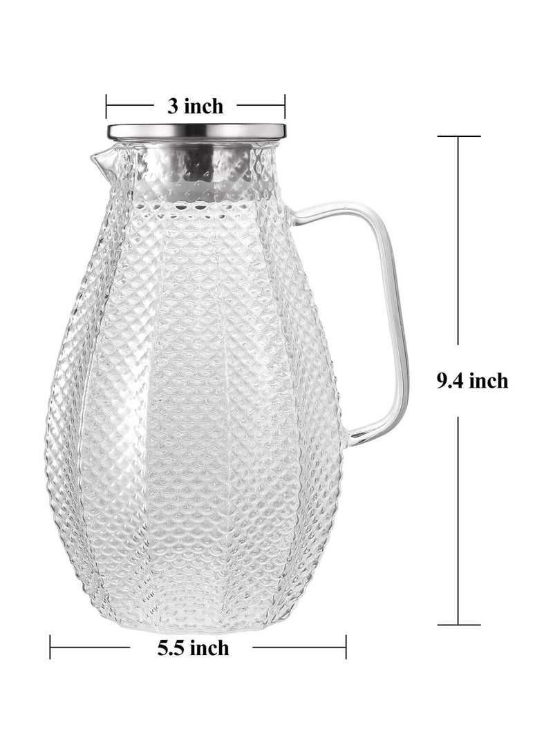 هيواري إبريق زجاجي سعة 75 أونصة من Hiware مع غطاء من الفولاذ المقاوم للصدأ 18/8 (غير قابل للصدأ) - نمط سكواما فريد من نوعه - إبريق ماء عالي المقاومة للحرارة للمياه الساخنة/الباردة - Image 2