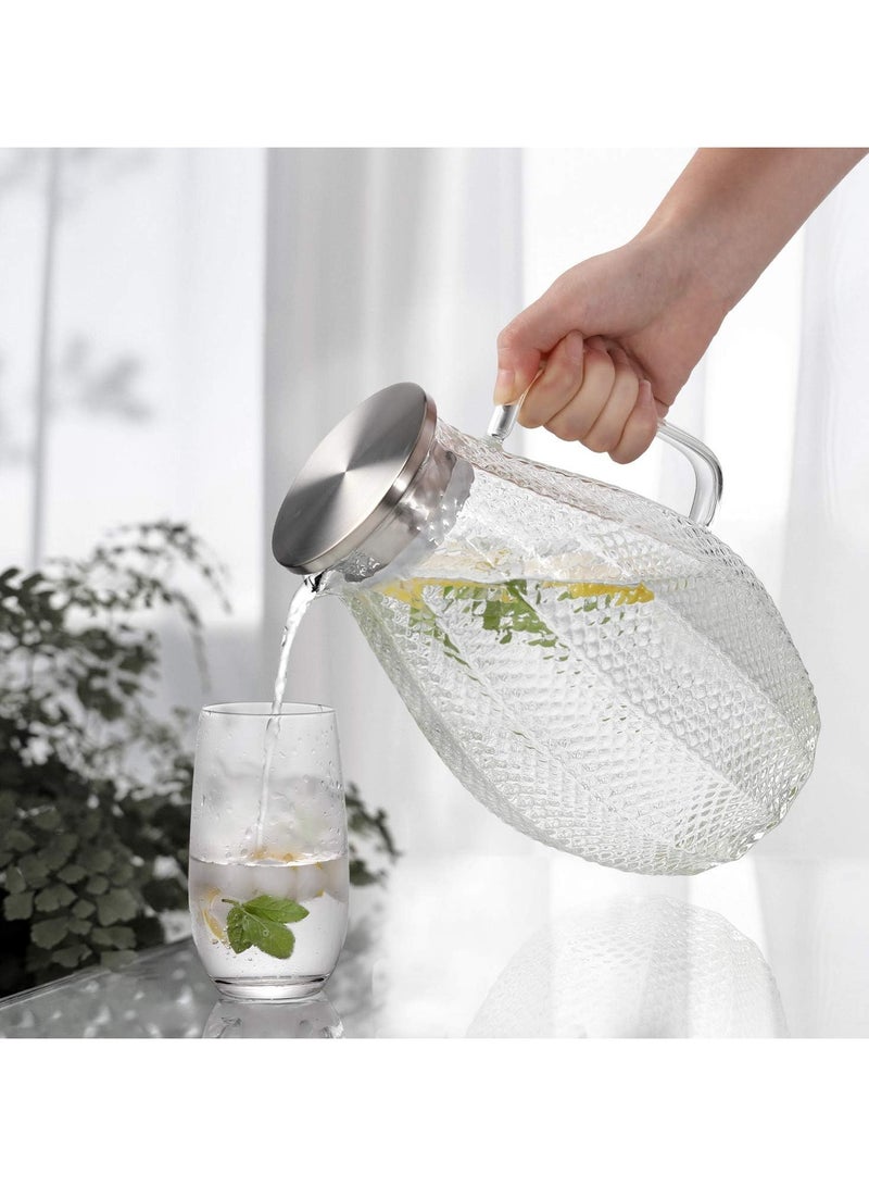 هيواري إبريق زجاجي سعة 75 أونصة من Hiware مع غطاء من الفولاذ المقاوم للصدأ 18/8 (غير قابل للصدأ) - نمط سكواما فريد من نوعه - إبريق ماء عالي المقاومة للحرارة للمياه الساخنة/الباردة - Image 5