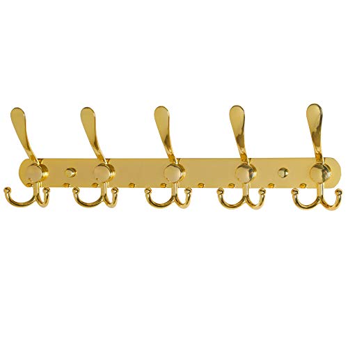 Dseap Coat Rack Wall Mounted - 5 Tri Hooks, Heavy Duty, Stainless Steel, Metal Coat Hook Rail for Coat Hat Towel Purse Robes Mudroom Bathroom Entryway,Gold - Image 1