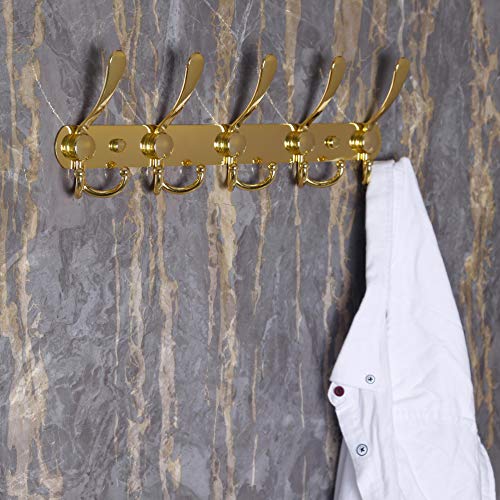 Dseap Coat Rack Wall Mounted - 5 Tri Hooks, Heavy Duty, Stainless Steel, Metal Coat Hook Rail for Coat Hat Towel Purse Robes Mudroom Bathroom Entryway,Gold - Image 3