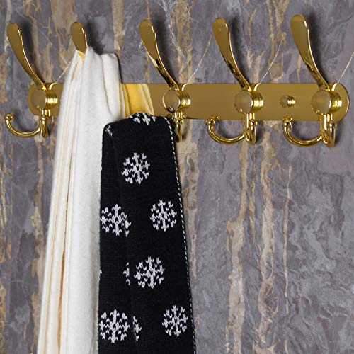 Dseap Coat Rack Wall Mounted - 5 Tri Hooks, Heavy Duty, Stainless Steel, Metal Coat Hook Rail for Coat Hat Towel Purse Robes Mudroom Bathroom Entryway,Gold - Image 2