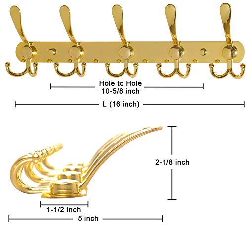 Dseap Coat Rack Wall Mounted - 5 Tri Hooks, Heavy Duty, Stainless Steel, Metal Coat Hook Rail for Coat Hat Towel Purse Robes Mudroom Bathroom Entryway,Gold - Image 5