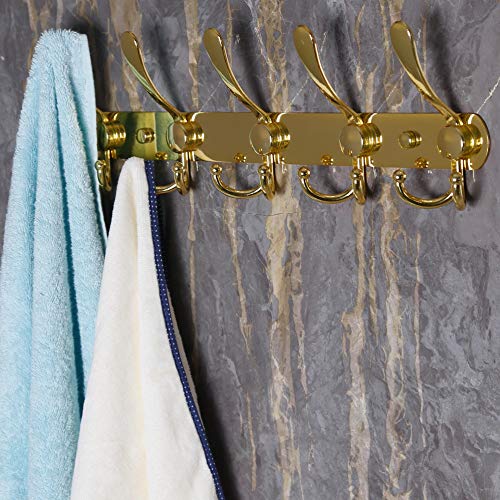 Dseap Coat Rack Wall Mounted - 5 Tri Hooks, Heavy Duty, Stainless Steel, Metal Coat Hook Rail for Coat Hat Towel Purse Robes Mudroom Bathroom Entryway,Gold - Image 4