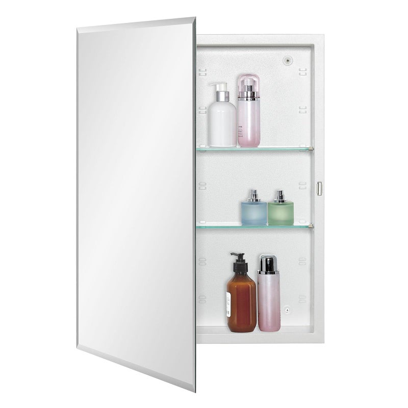 IDYLLOR Bathroom Medicine Cabinet with Beveled Edge Mirrored Door 20 x 26 inch, Recessed or Surface Mount, with Adjustable Glass Shelves - Image 1