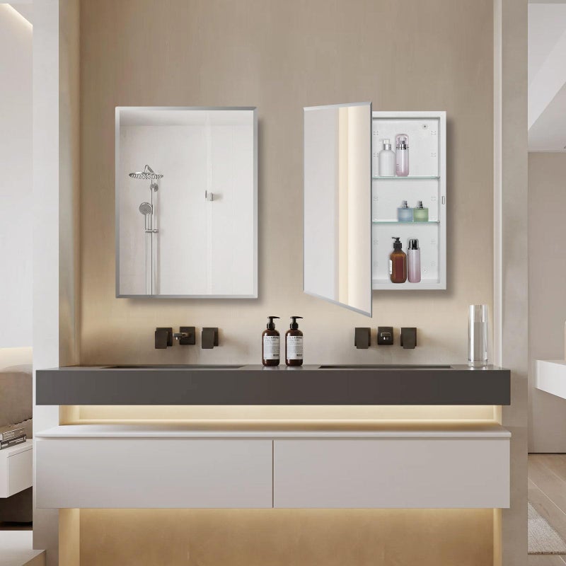 IDYLLOR Bathroom Medicine Cabinet with Beveled Edge Mirrored Door 20 x 26 inch, Recessed or Surface Mount, with Adjustable Glass Shelves - Image 5