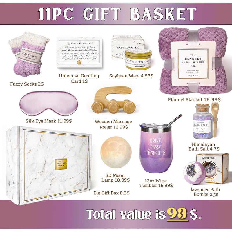 AHAGIFTREE Gift Baskets for Women,11PC Birthday Gifts,Think of You,Thankyou ,self care,care package,relaxation,new beginnings gifts for women,friend,mom,sister - Image 3