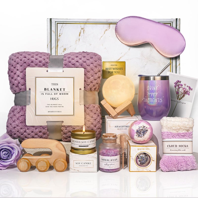 AHAGIFTREE Gift Baskets for Women,11PC Birthday Gifts,Think of You,Thankyou ,self care,care package,relaxation,new beginnings gifts for women,friend,mom,sister - Image 1