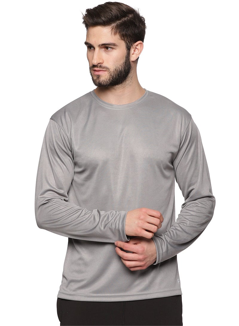 ملابس RSO تي شيرت RSO Outfits للرجال برقبة دائرية وأكمام طويلة من البوليستر باللون الرمادي - Image 1
