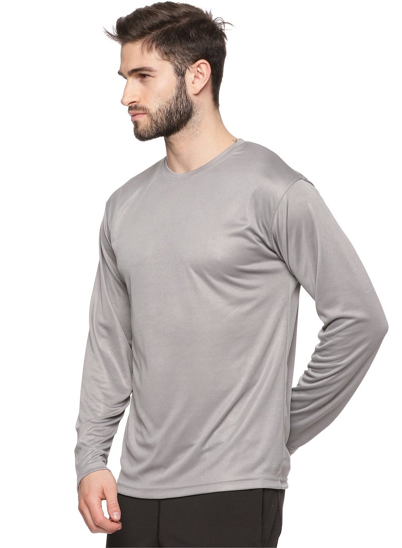 ملابس RSO تي شيرت RSO Outfits للرجال برقبة دائرية وأكمام طويلة من البوليستر باللون الرمادي - Image 2