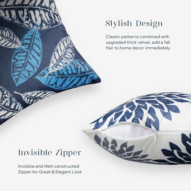 Phantoscope Set of 4 New Living Series Velvet Pillow Leaf Geometric Throw Decorative Velvet Pillow Cover Cushion Cover, Dark Blue 20 x 20 inches 50 x 50 cm - Image 3
