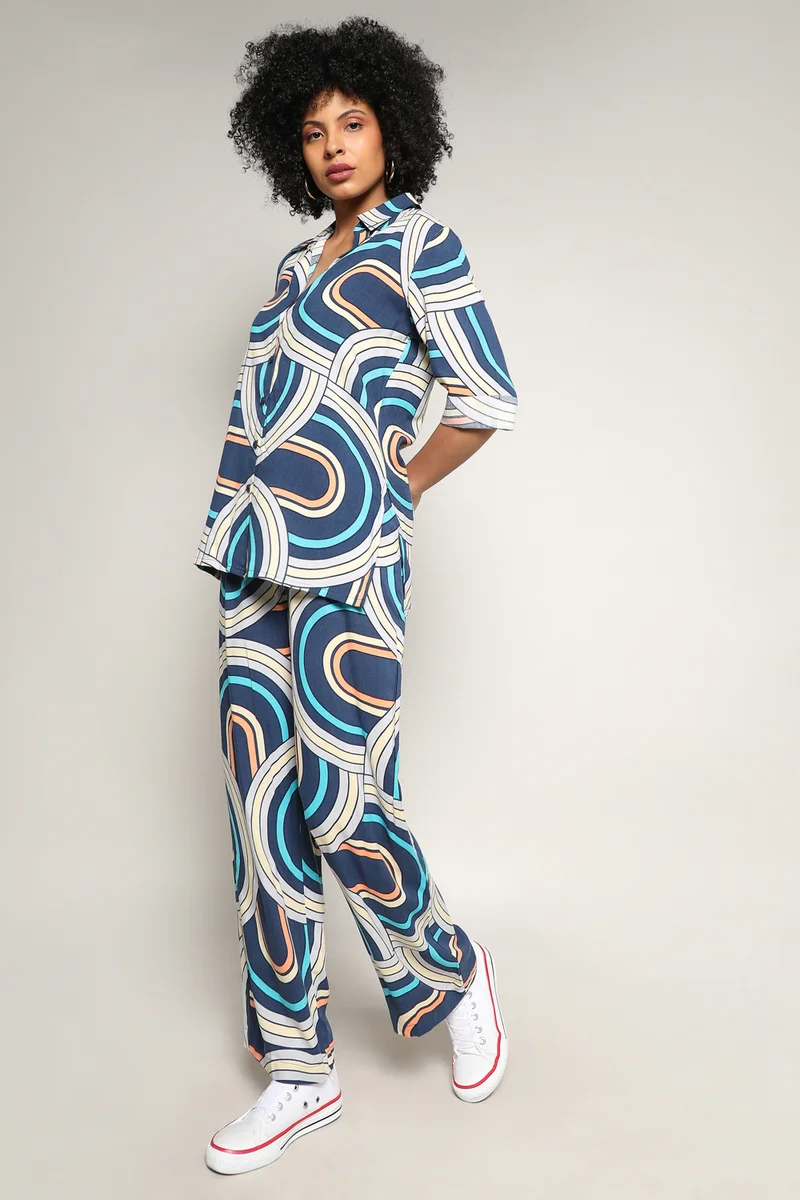 Pinacolada  Women's Indigo Blue Contrast Lined Co-Ord Set for Women | Best Price UAE
