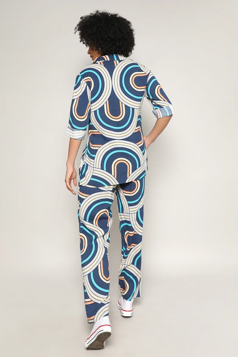 Pinacolada  Women's Indigo Blue Contrast Lined Co-Ord Set for Women | Best Price UAE