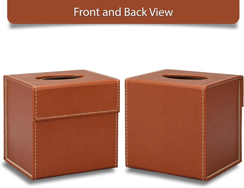 FIS Tissue Box Holder - Italian PU Material, Brown, 140x125x140mm - Image 2