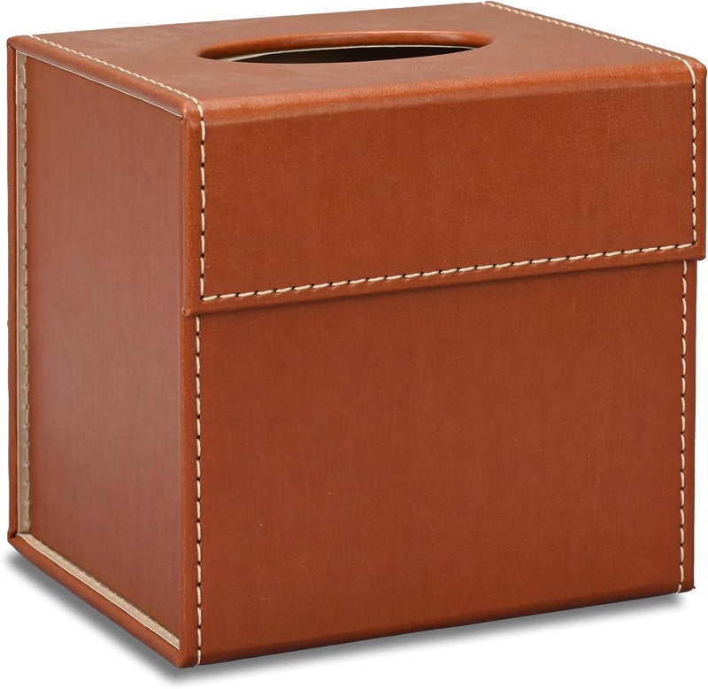 FIS Tissue Box Holder - Italian PU Material, Brown, 140x125x140mm - Image 1