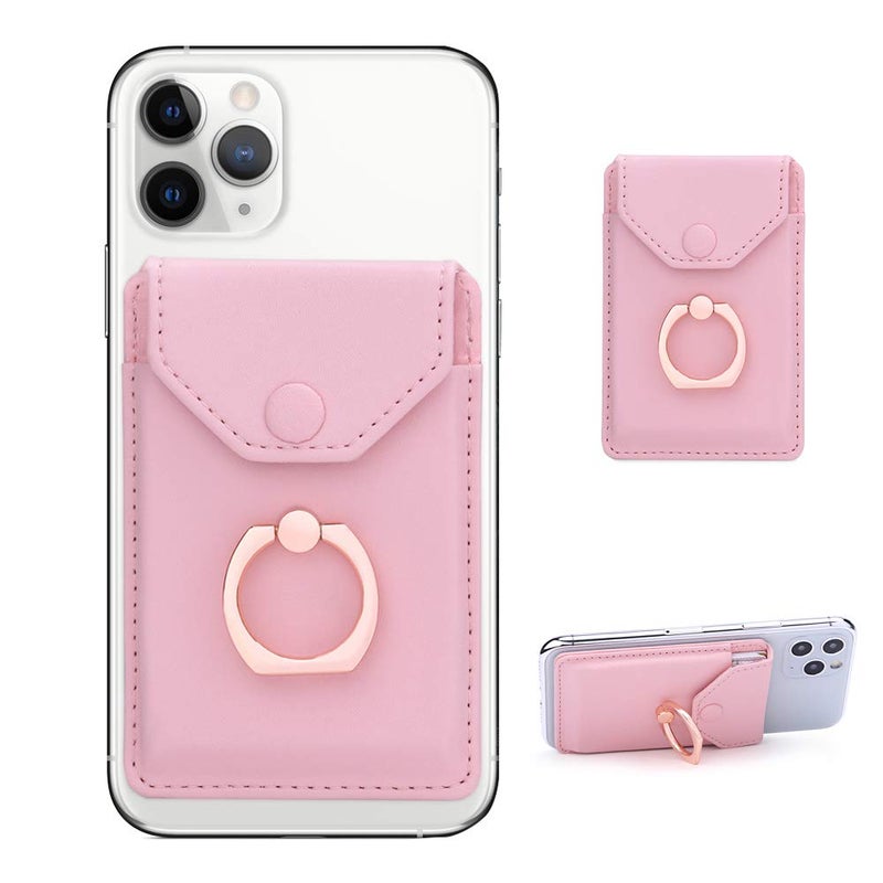 YUNCE Cell Phone Card Holder RFID Ring Stand Stick on Wallet Card Holder for Back of Phone iPhone Android and All Smartphones Adhesive Credit Card Holder Pink - Image 3