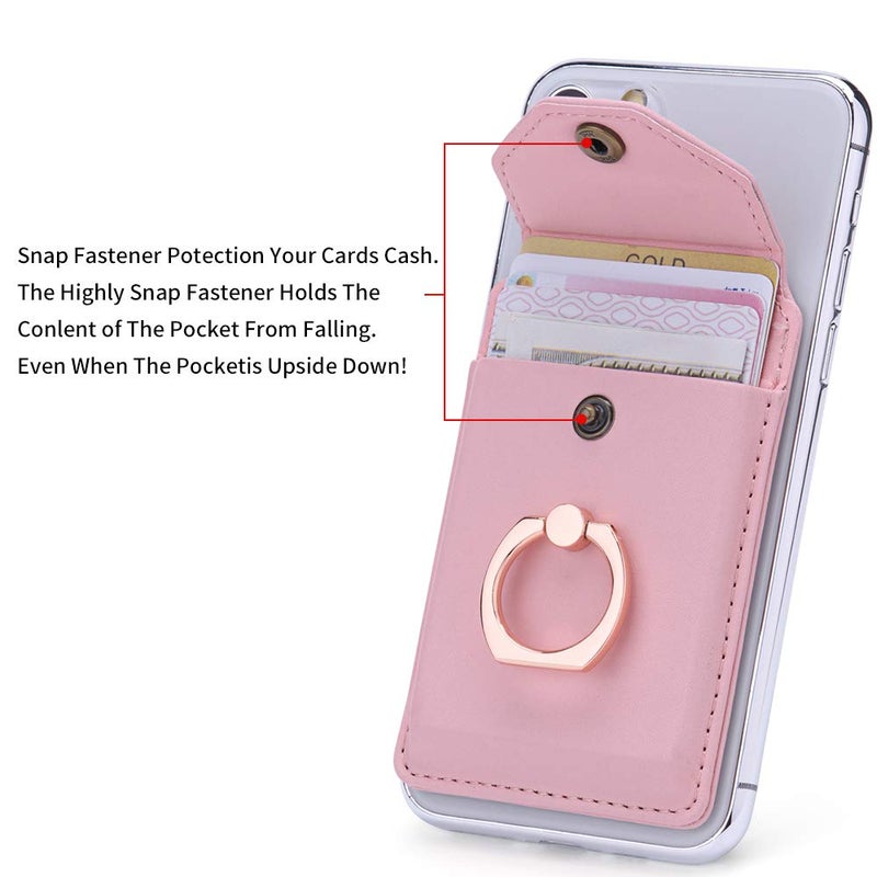 YUNCE Cell Phone Card Holder RFID Ring Stand Stick on Wallet Card Holder for Back of Phone iPhone Android and All Smartphones Adhesive Credit Card Holder Pink - Image 4