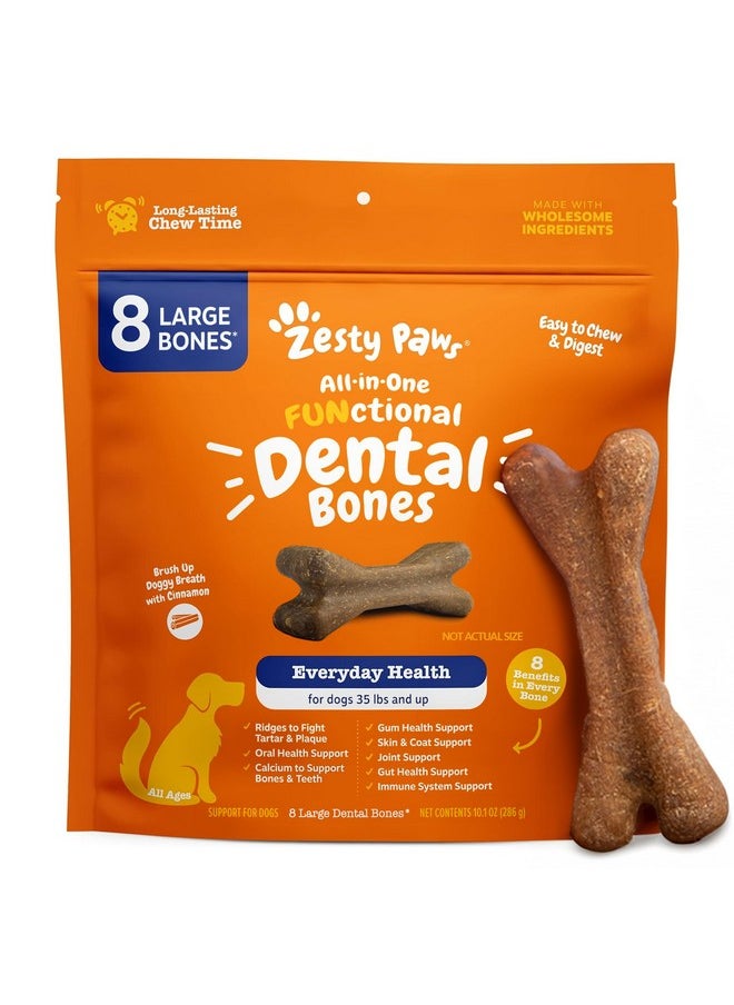 Zesty Paws Dental Bones - Fights Tartar & Plaque - Gum, Teeth & Bone Health - Cinnamon For Dog Breath - Immune, Joint, Gut, Skin & Coat Support - Omega 3 Epa & Dha And Calcium - Large Dogs - 8 Ct…  - Image 1