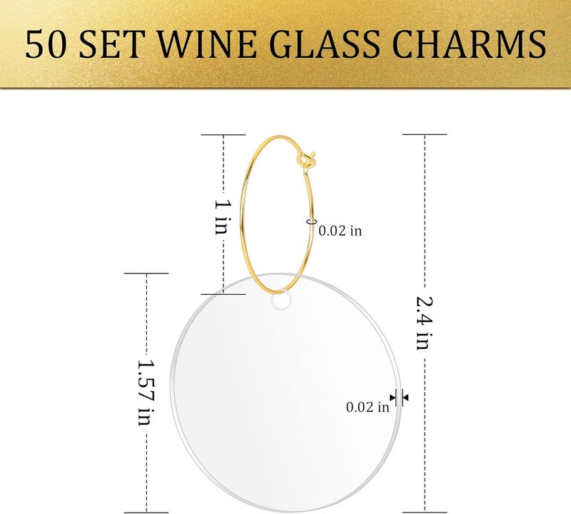 Philbinden 50 Pcs Wine Glass Charms - Round Acrylic Blank Wine Markers for Stem Glasses - Recognizer for Christmas, Wedding, Tasting, Party, Martini, Birthday Decorations - Image 2