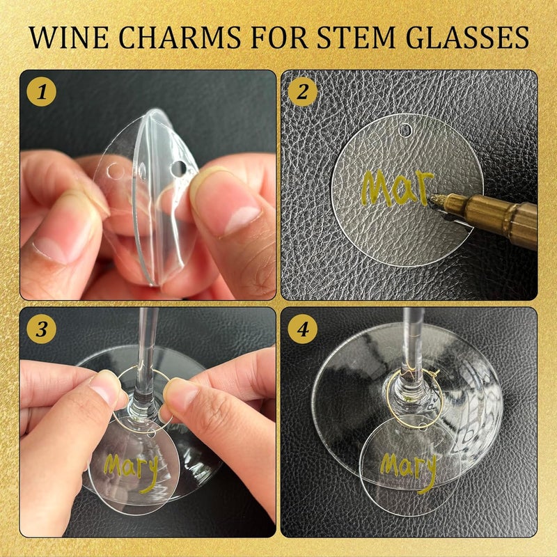 Philbinden 50 Pcs Wine Glass Charms - Round Acrylic Blank Wine Markers for Stem Glasses - Recognizer for Christmas, Wedding, Tasting, Party, Martini, Birthday Decorations - Image 3
