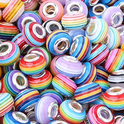 RUBYCA 100Pcs Mix Striped Large Hole Beads Acrylic fit European Charm Bracelet for Jewelry Making - Image 1
