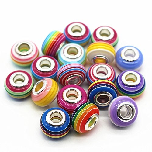 RUBYCA 100Pcs Mix Striped Large Hole Beads Acrylic fit European Charm Bracelet for Jewelry Making - Image 2