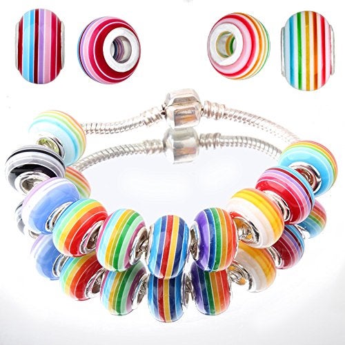 RUBYCA 100Pcs Mix Striped Large Hole Beads Acrylic fit European Charm Bracelet for Jewelry Making - Image 4