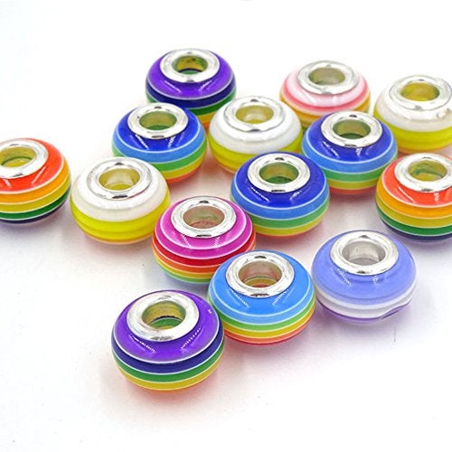 RUBYCA 100Pcs Mix Striped Large Hole Beads Acrylic fit European Charm Bracelet for Jewelry Making - Image 3