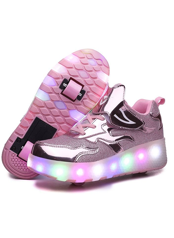 KUYING New Double Wheel Skate Shoe Luminous Pulley Shoes 