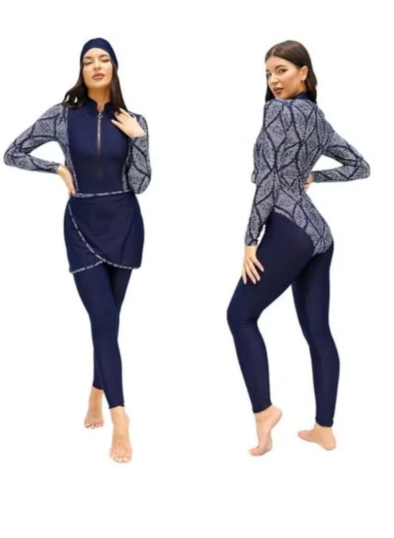 Spall Muslim Women Modest Swimsuit Full Coverage Floral Print Three Piece Islamic Hijab Ladies Beachwear Swimming Swimwear - Image 2