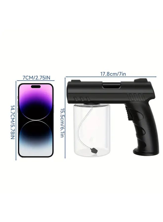 1pc Handheld Nano Blue Light Atomizer Gun White Spraying Mist Maker USB Rechargeable Portable Mister With 1200mAh Battery 8 Spray Modes Clog Nozzle Non Slip Grip For Home Office Garden Cooking Plant Care Pets Disinfection - Image 3